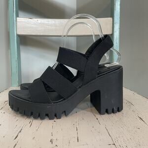 ID Required Sandals Womens Size 8 Black Platform Chunky Lug Heel Strappy Y2K